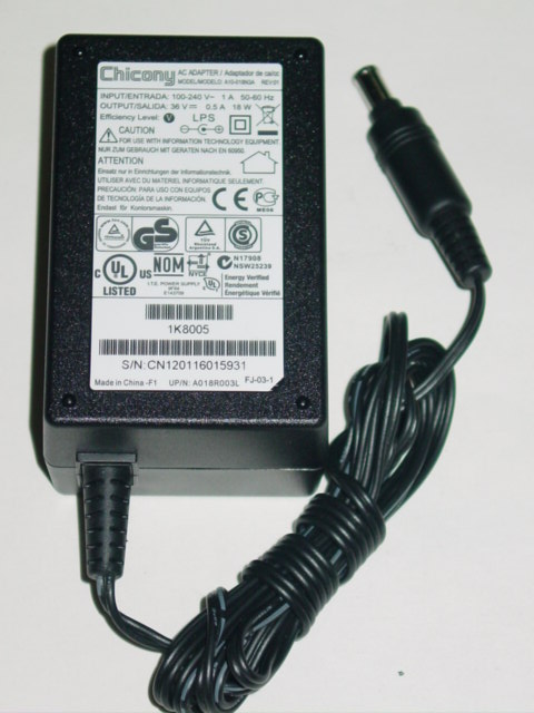 NEW Chicony A10-018N3A AC Adapter 1K8005 36V 0.5A